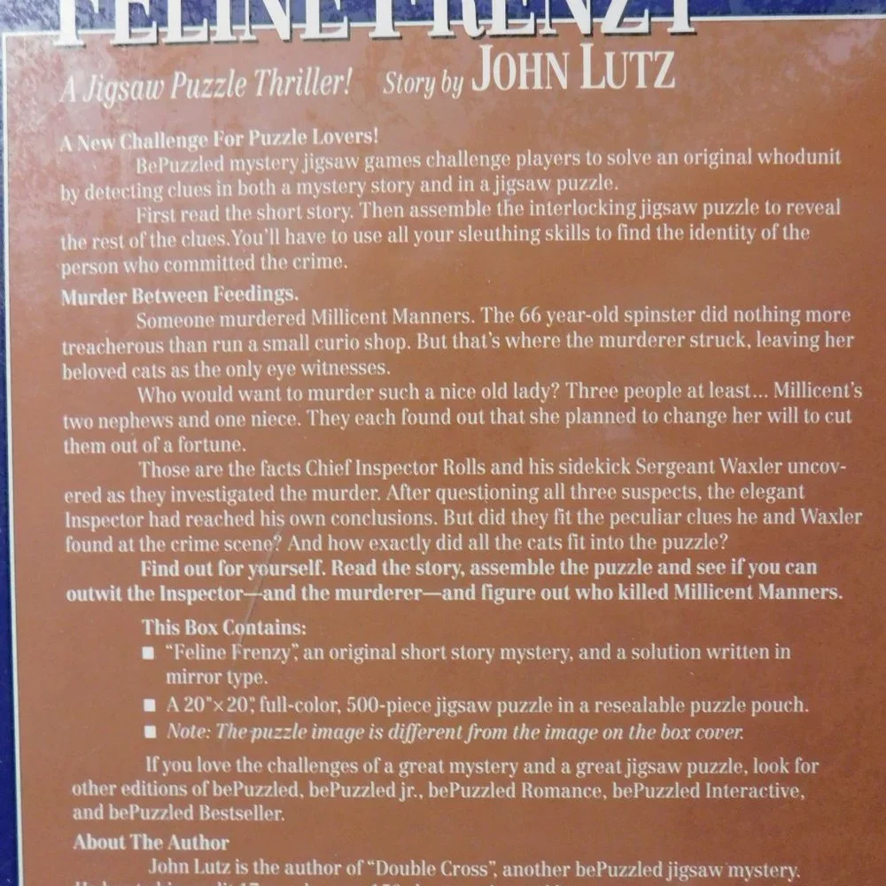Feline Frenzy A Jigsaw Puzzle Thriller John Lutz be Puzzled SEALED BOX Vintage